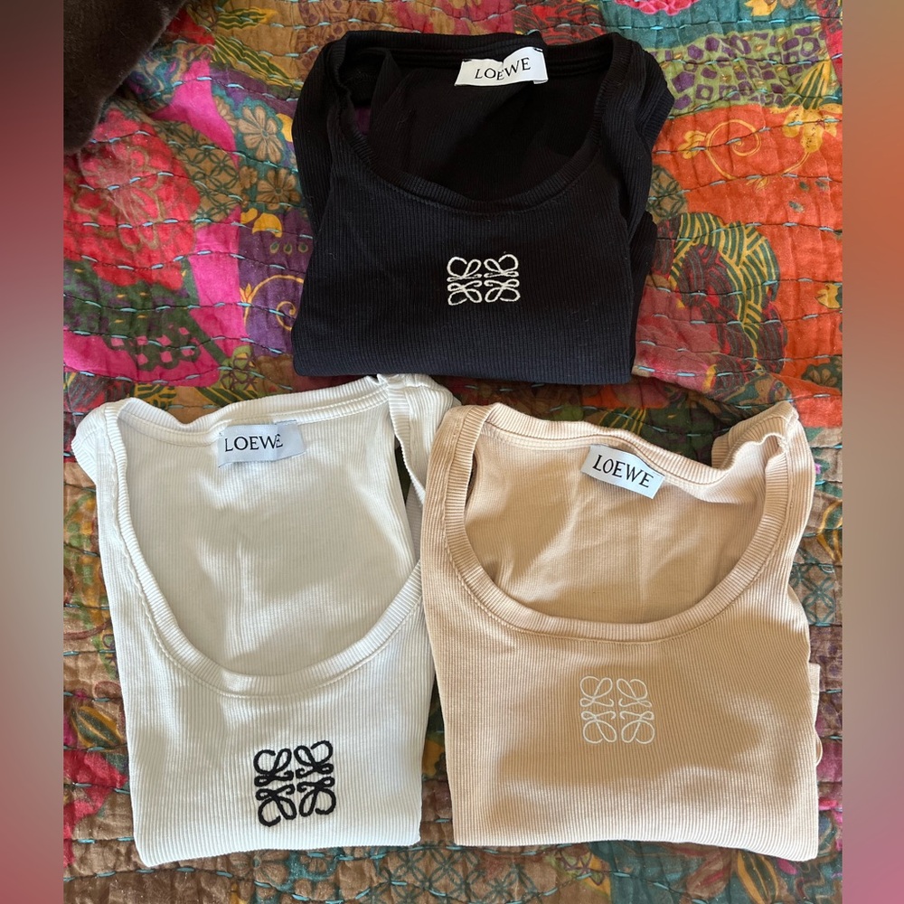 Loewe Sleeveless Tops in Black, White, and Cream